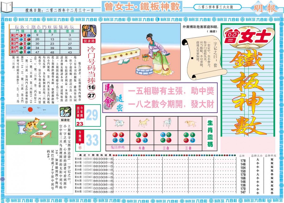 2024366期曾女士铁板神数A