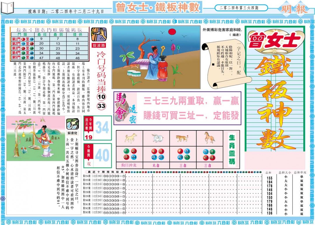 2024364期曾女士铁板神数A