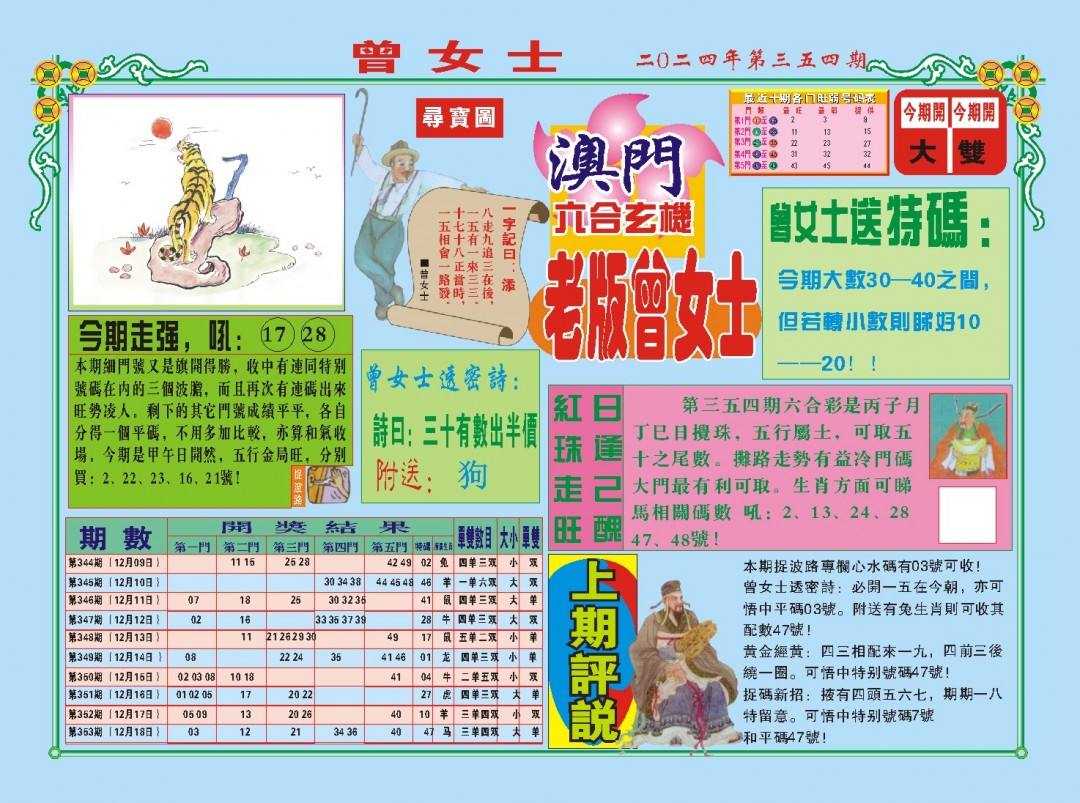 2024354期老版曾女士A