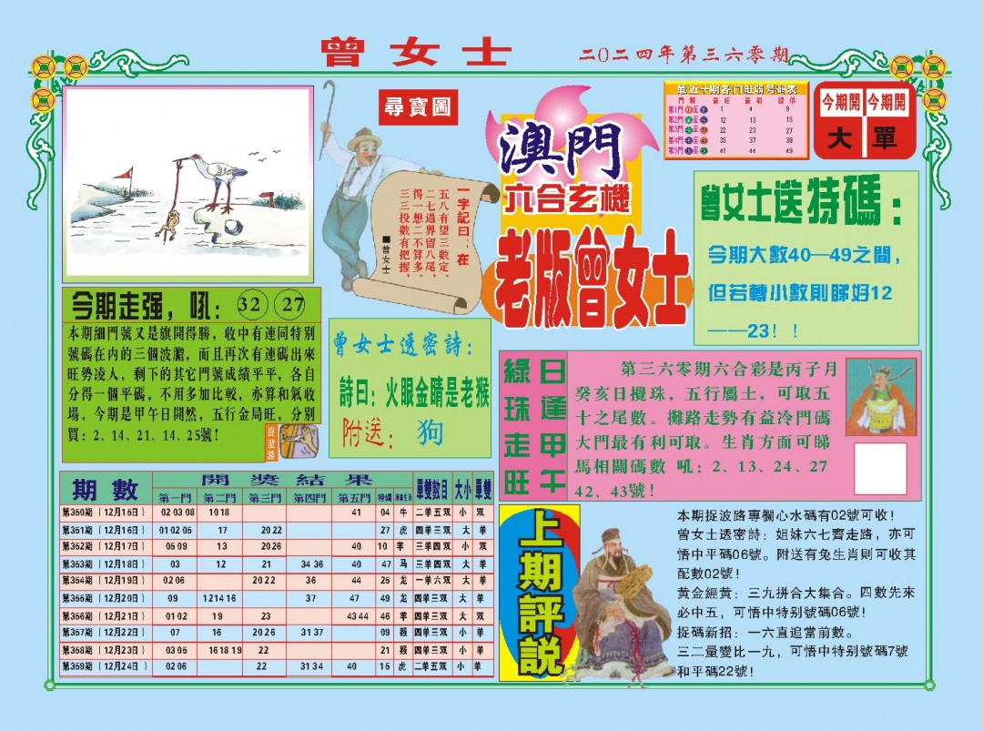 2024360期老版曾女士A