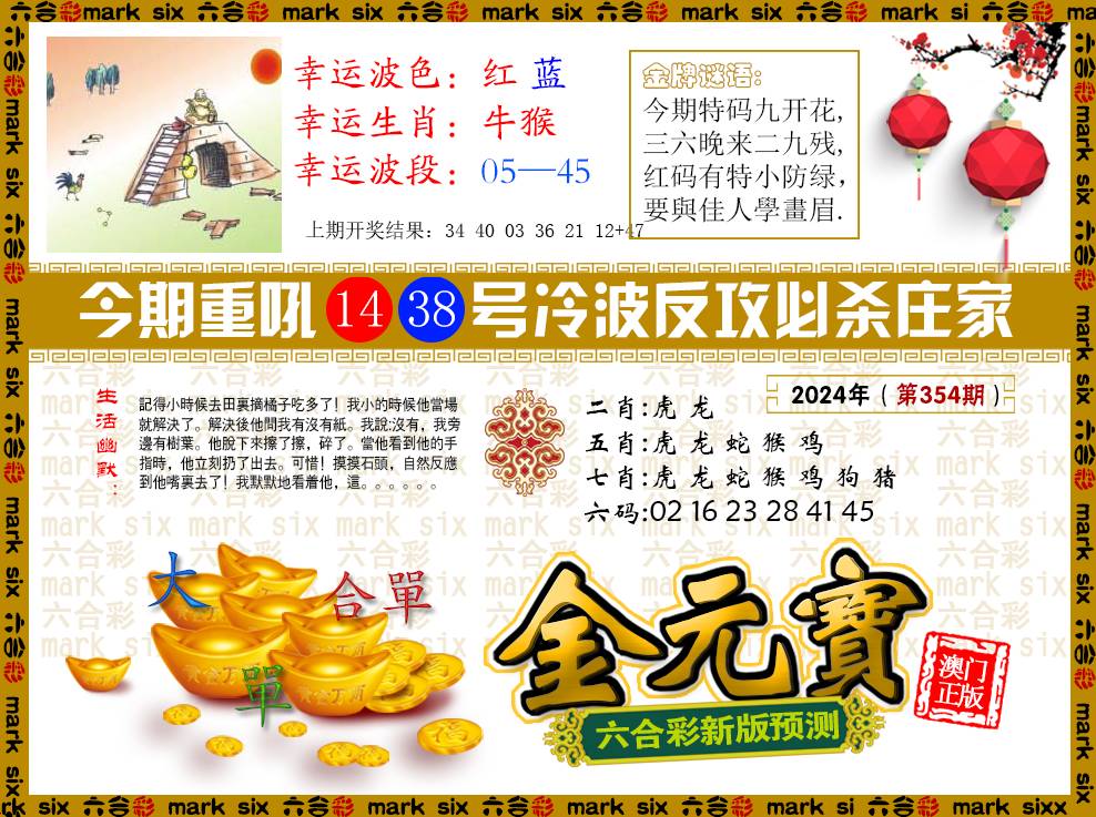 2024354期金元宝