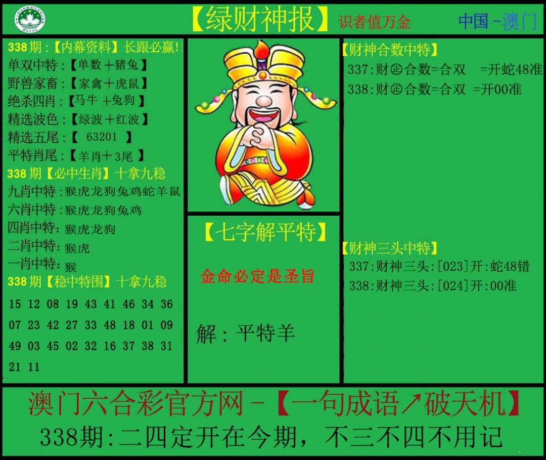 2024338期绿财神
