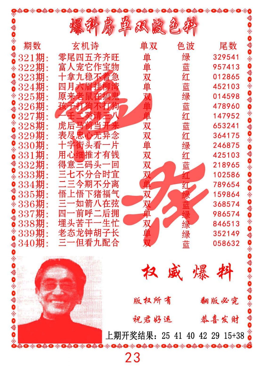 2024340期爆料房单双波色料