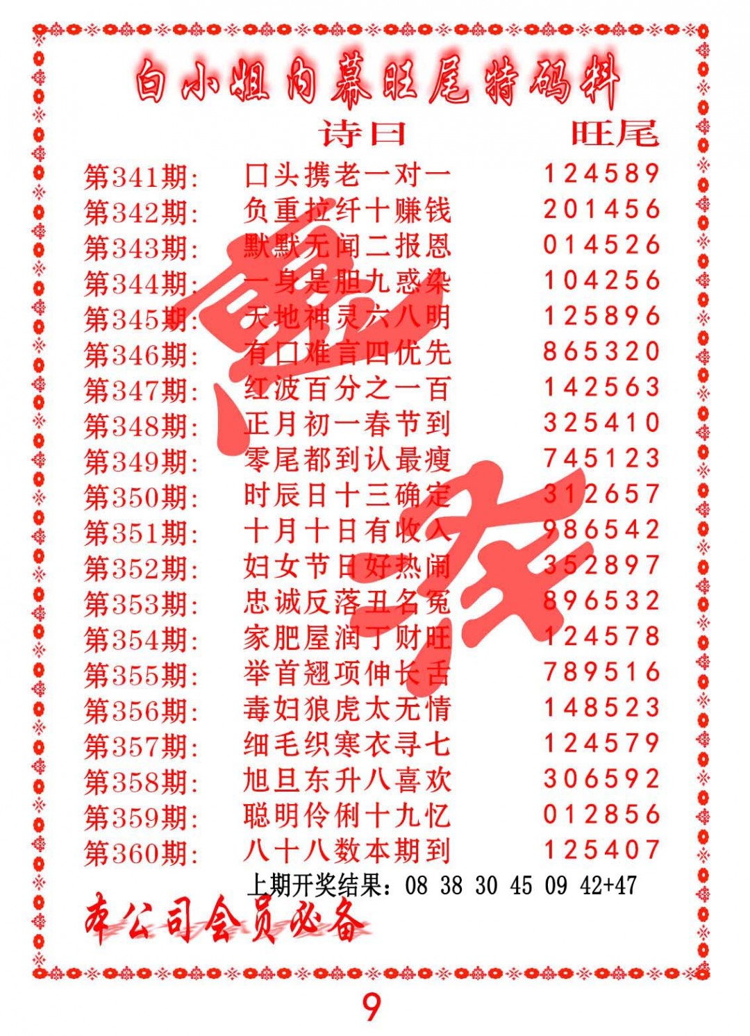 2024341期内幕旺尾特码料