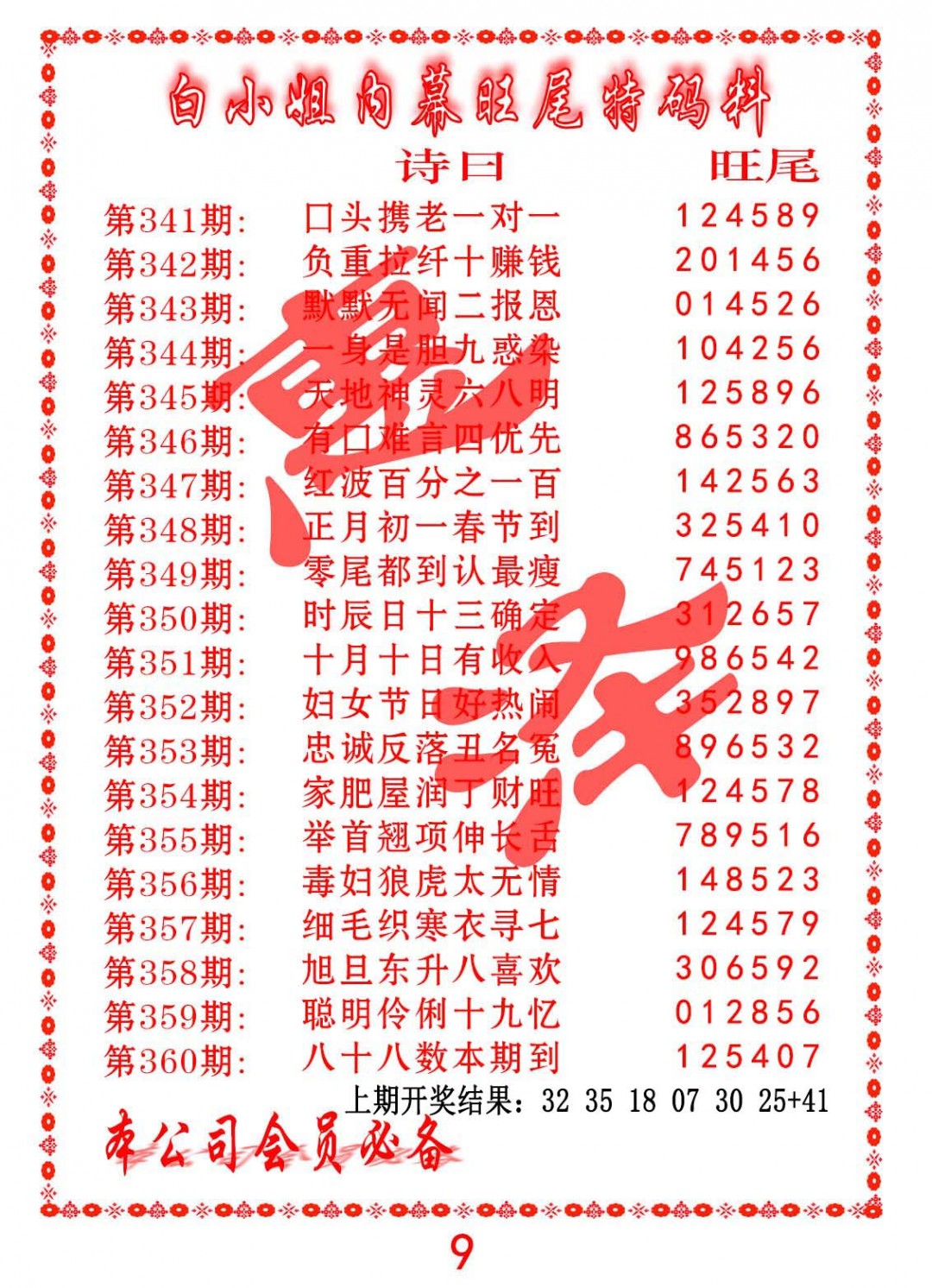2024347期内幕旺尾特码料