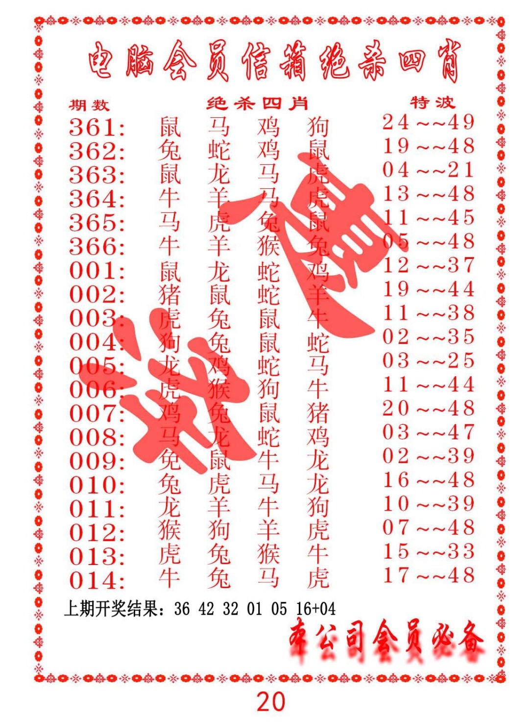 2024364期电脑会员-绝杀四肖