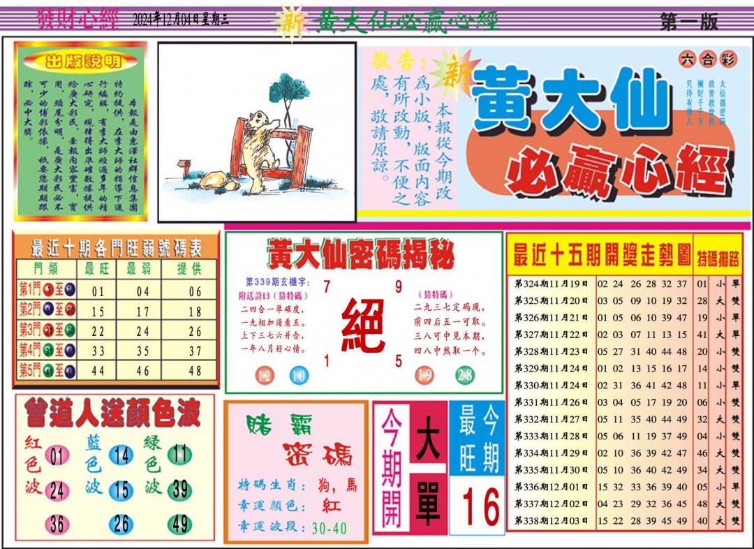2024339期黄大仙必赢心经A