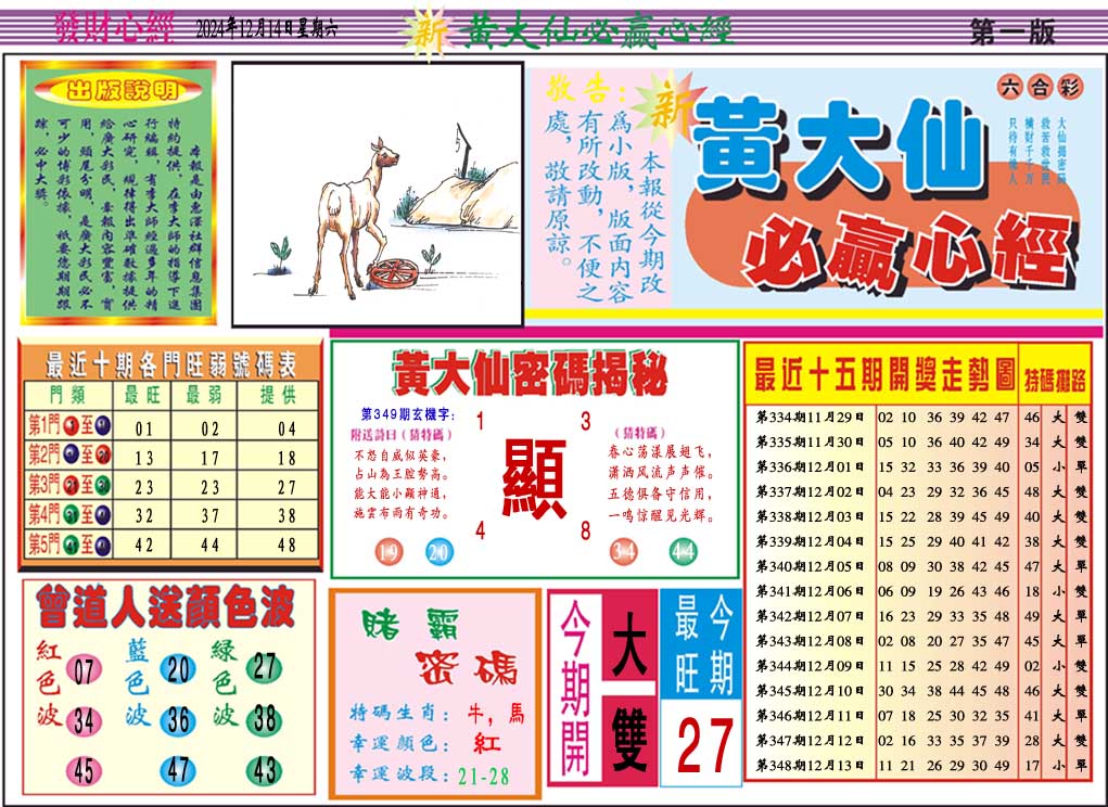2024349期黄大仙必赢心经A