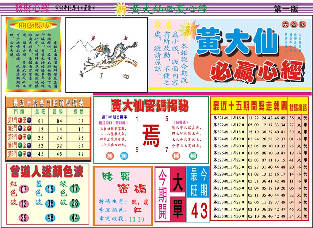 2024336期黄大仙必赢心经A