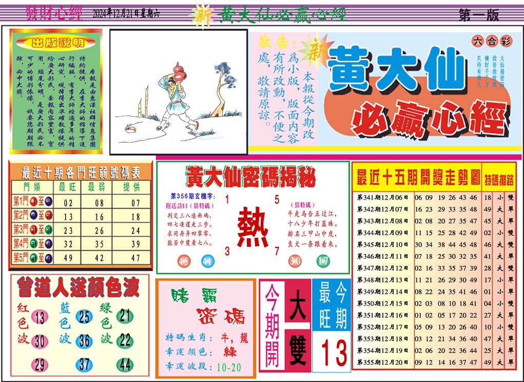 2024356期黄大仙必赢心经A