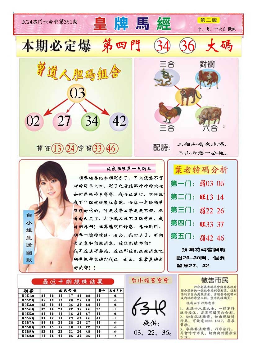 2024361期皇版马经B