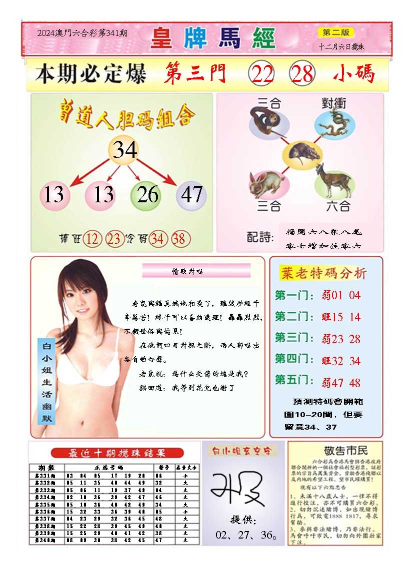 2024341期皇版马经B