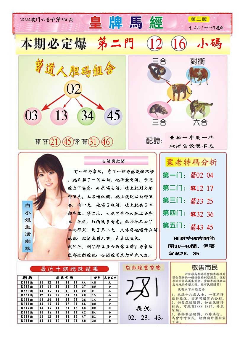 2024366期皇版马经B
