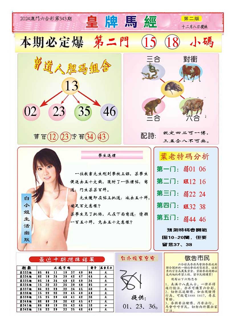 2024343期皇版马经B