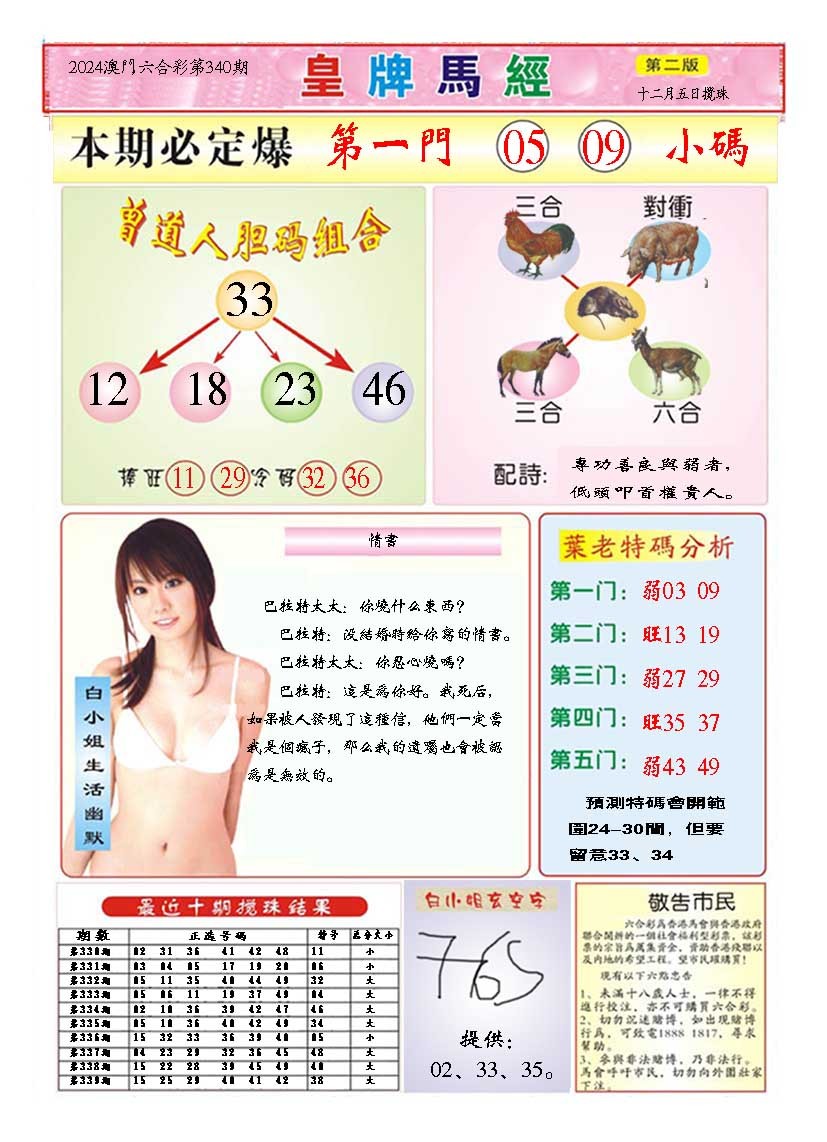 2024340期皇版马经B