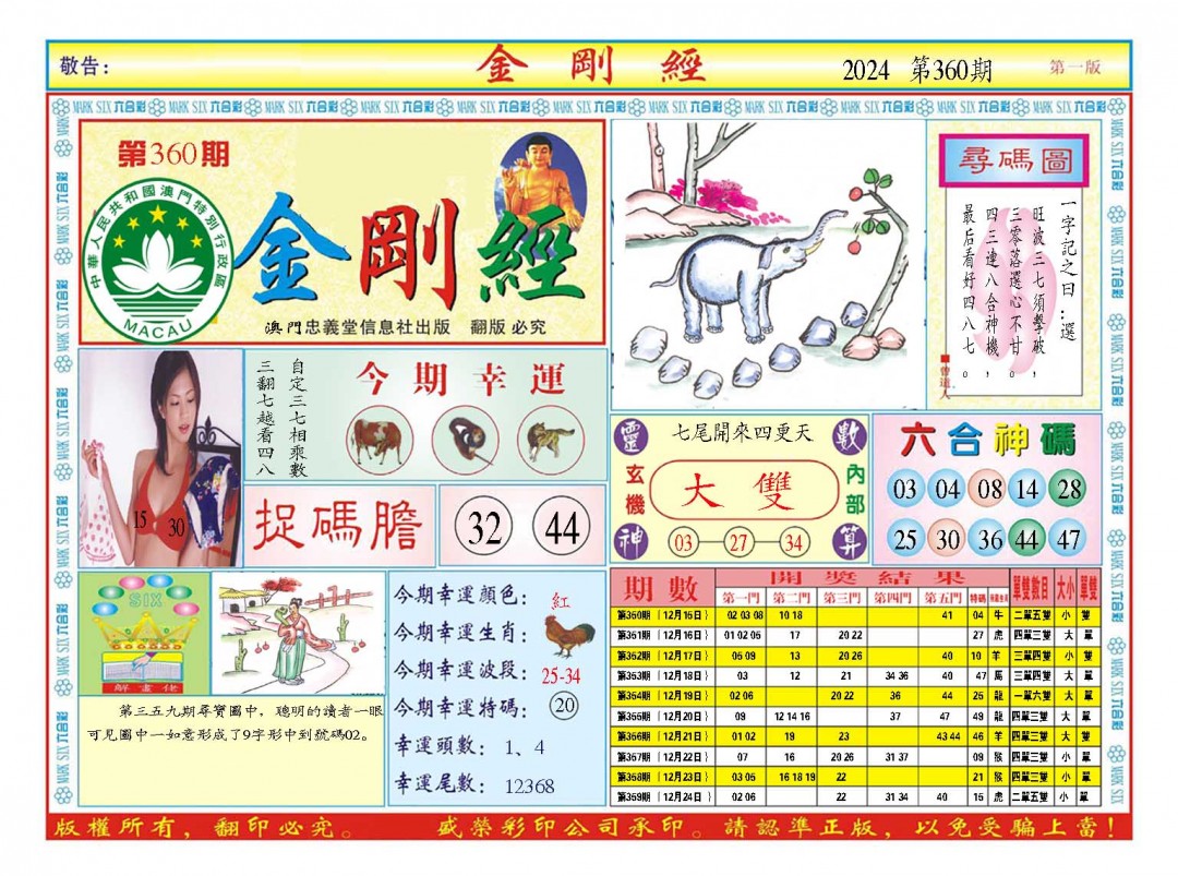 2024360期金刚经A