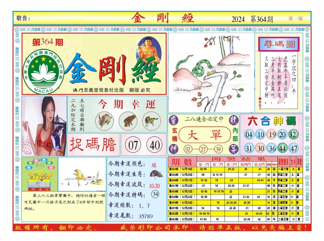 2024364期金刚经A