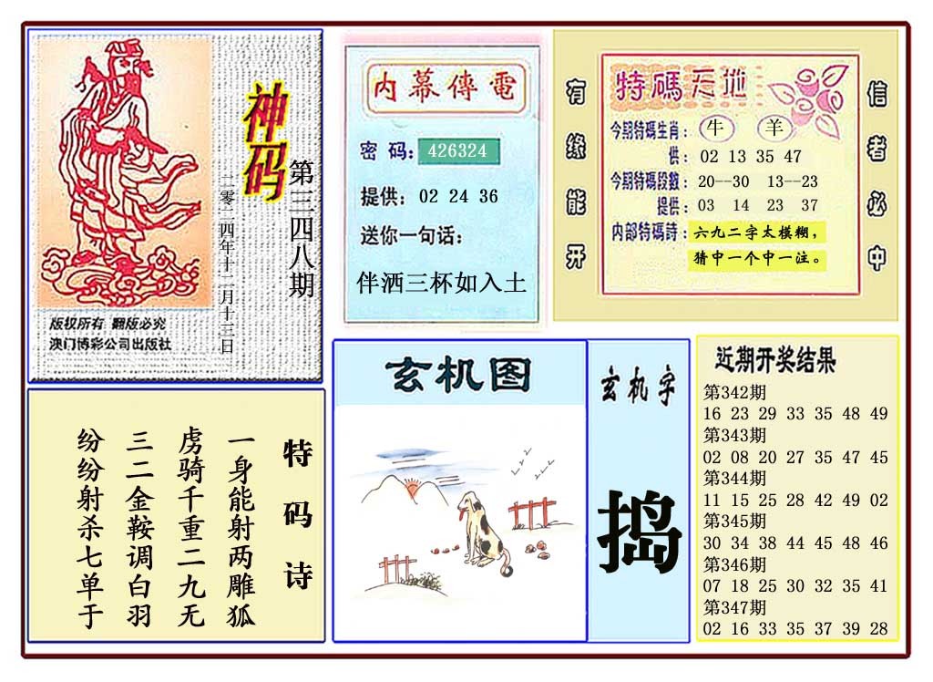 2024348期黄大仙神码