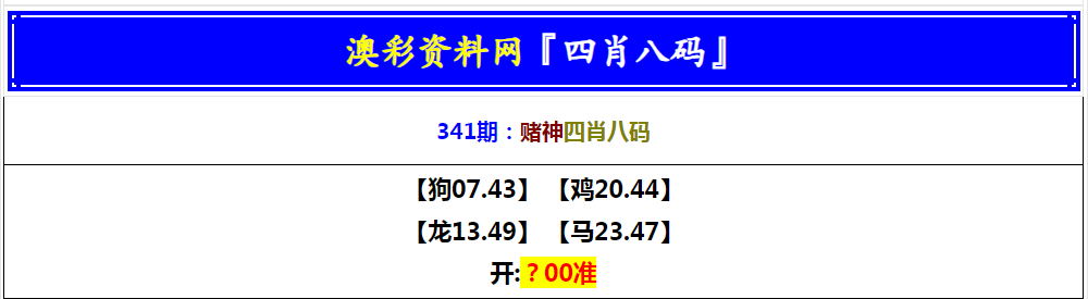 2024341期赌神四肖八码