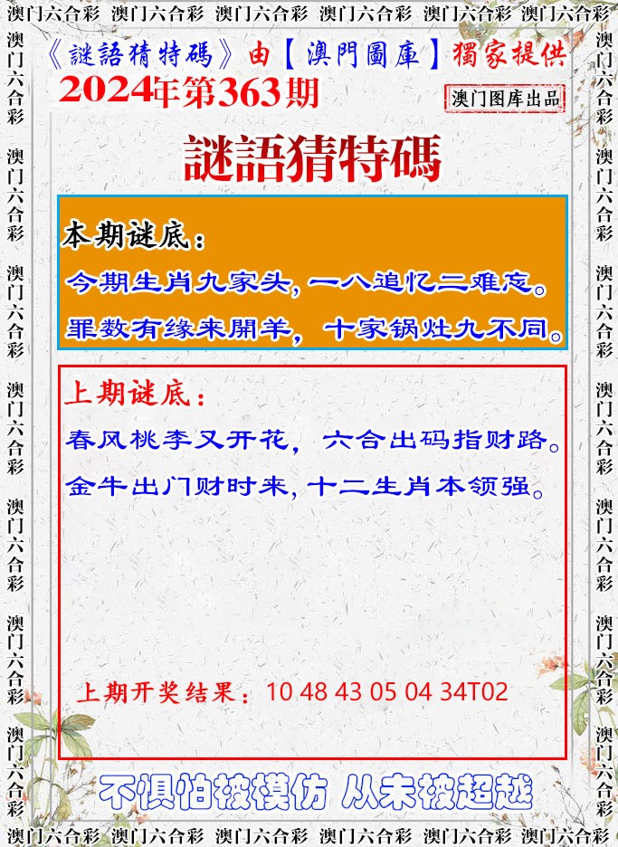 2024363期谜语猜特