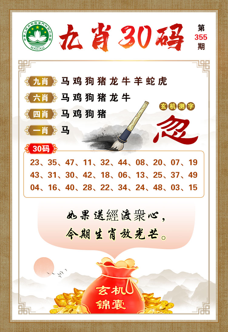 2024355期九肖30码
