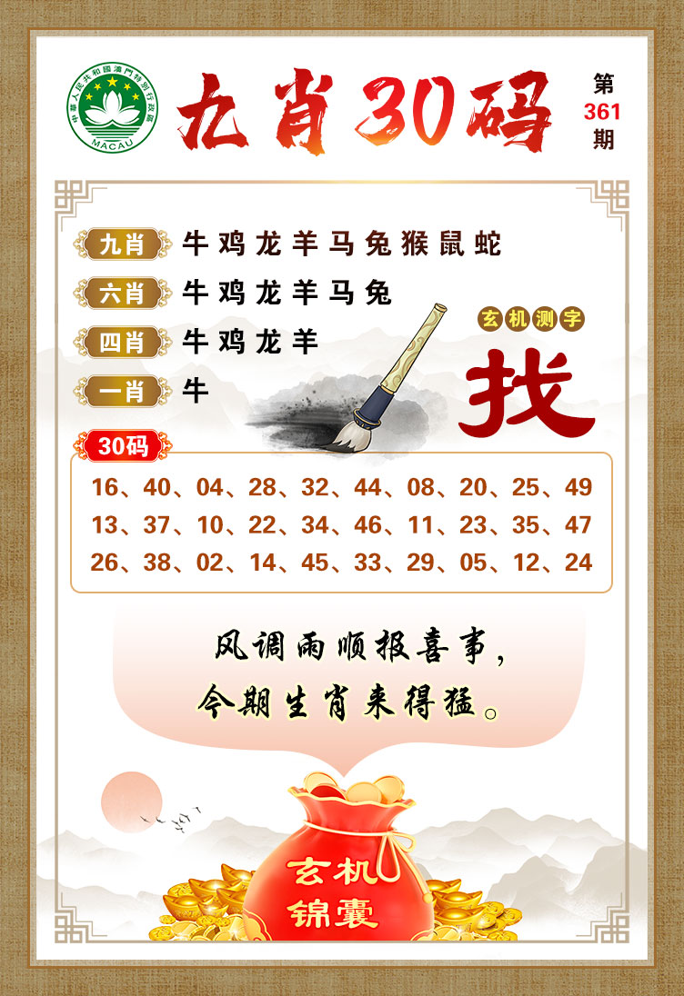 2024361期九肖30码