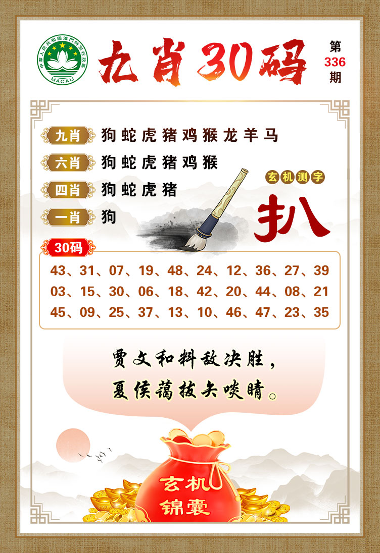 2024336期九肖30码