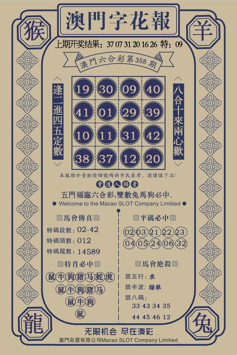 2024358期澳门字花报