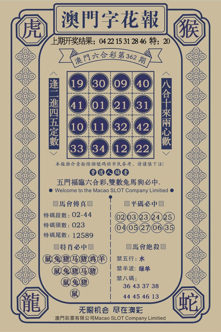 2024362期澳门字花报
