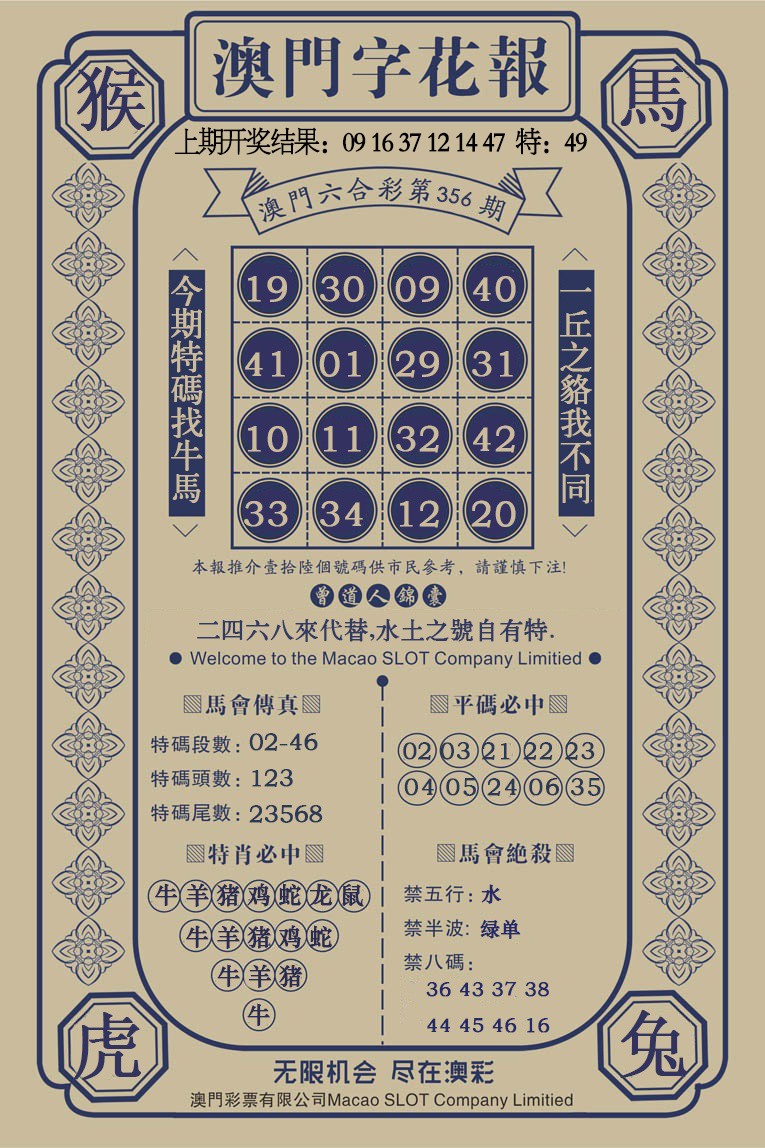 2024356期澳门字花报