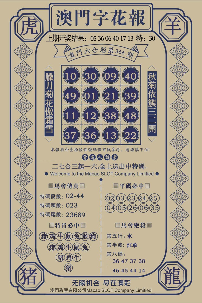 2024366期澳门字花报