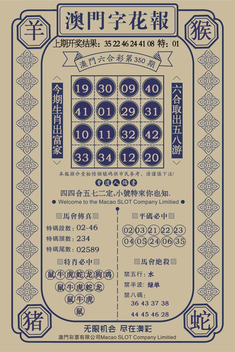 2024350期澳门字花报