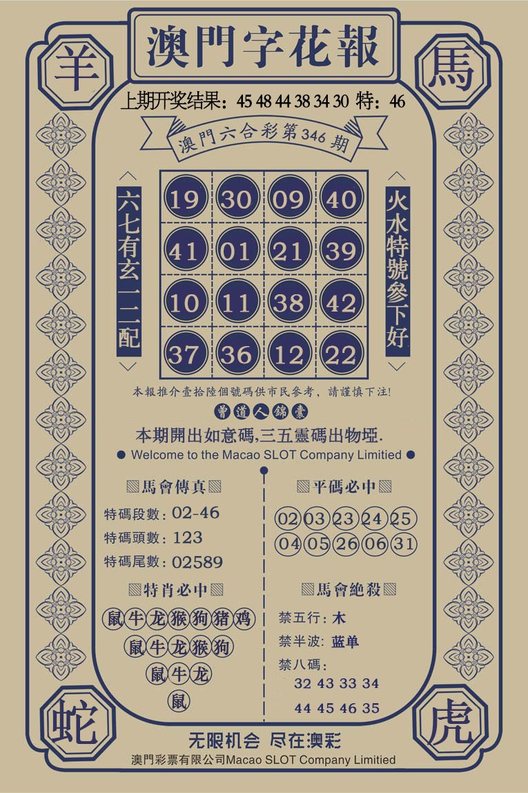2024346期澳门字花报