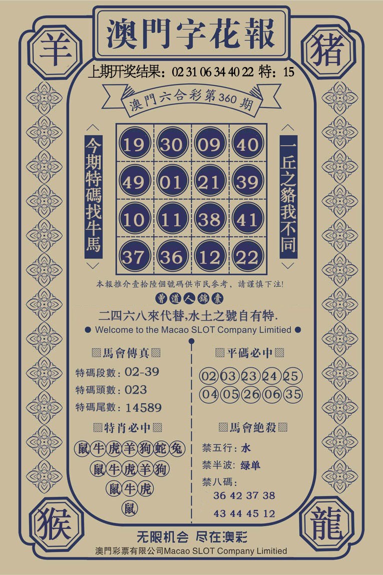 2024360期澳门字花报