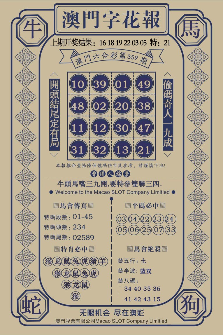 2024359期澳门字花报