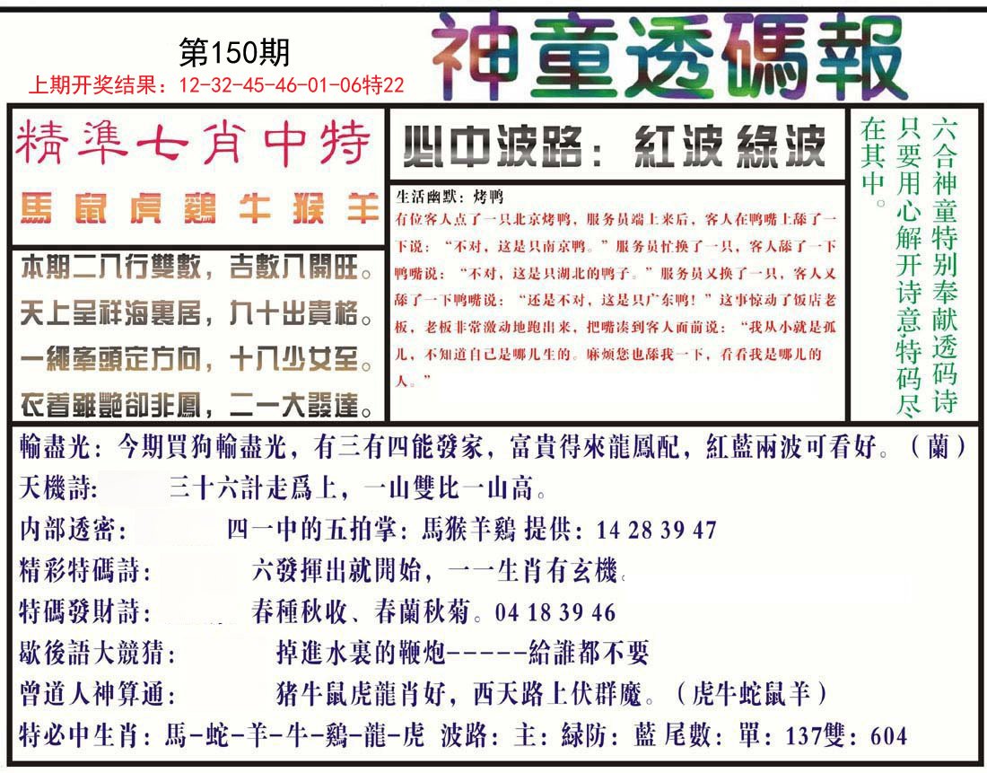 2024150期神童透码报