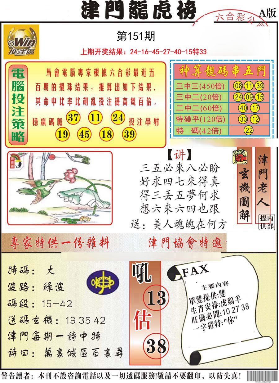 2024151期津门龙虎榜A