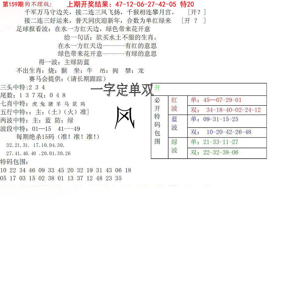 2024159期狗不理特码报