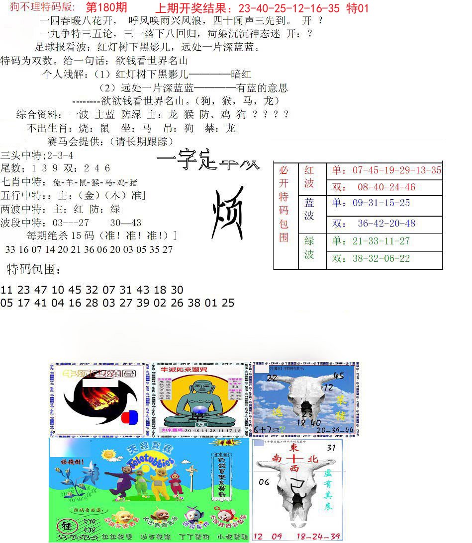 2024180期狗不理特码报