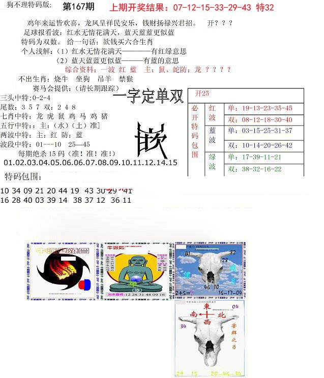 2024167期狗不理特码报