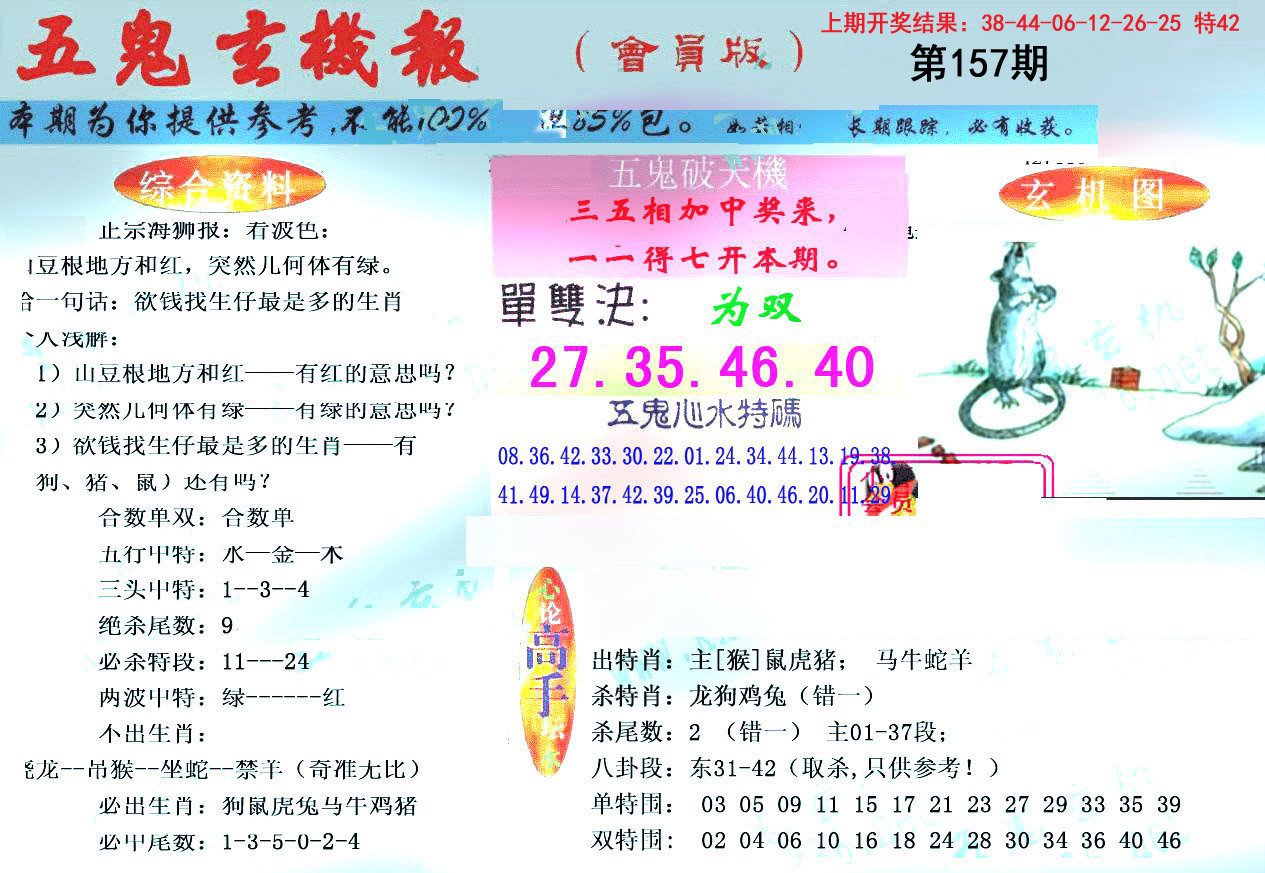 2024157期新五鬼玄机