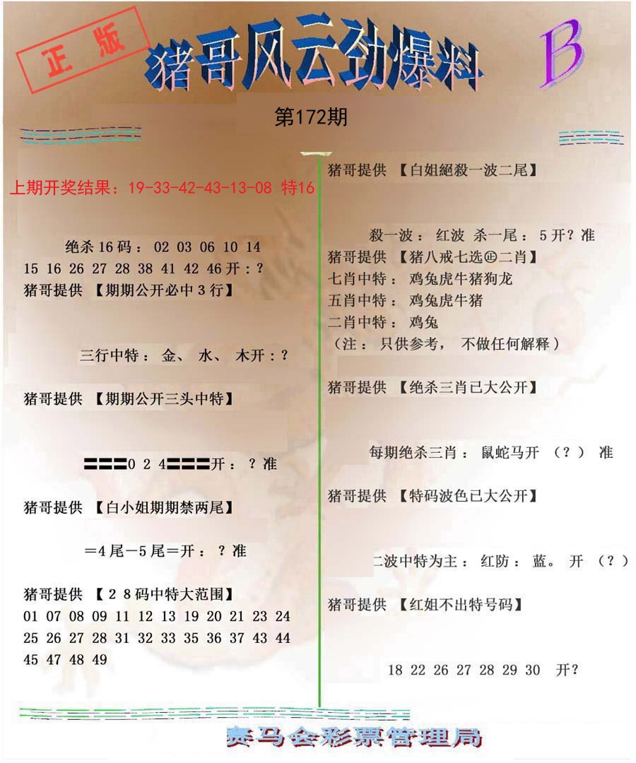2024172期猪哥风云劲爆料B
