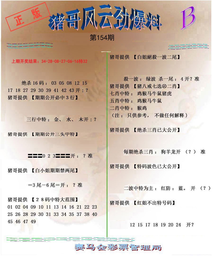 2024154期猪哥风云劲爆料B
