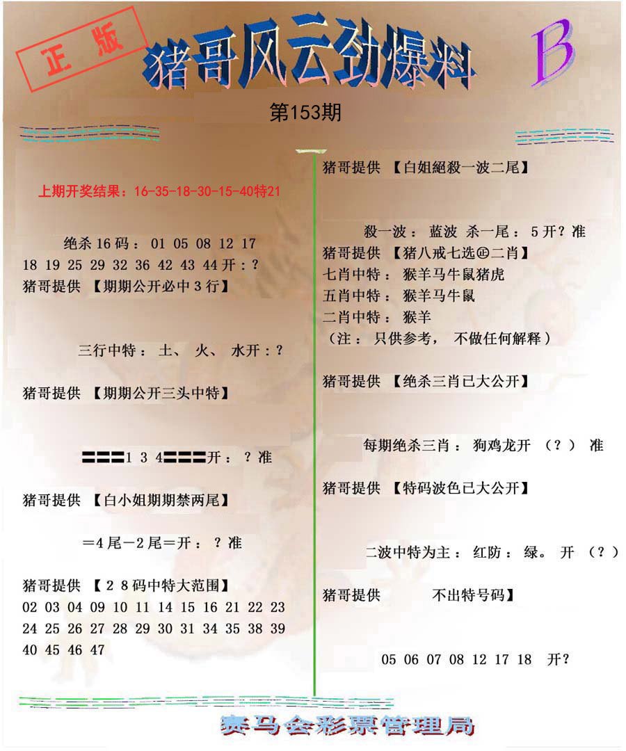 2024153期猪哥风云劲爆料B