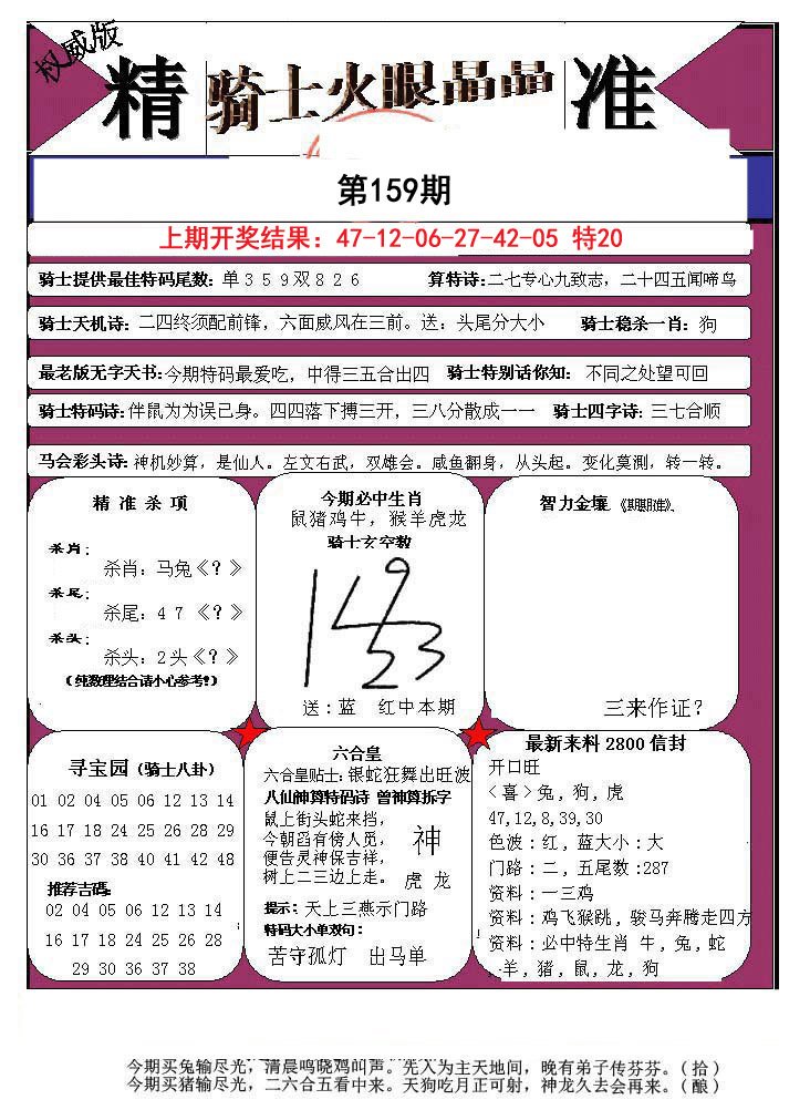 2024159期骑士火眼晶晶a