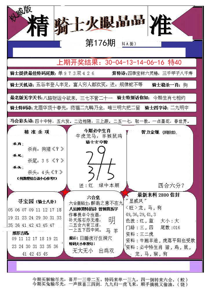 2024176期骑士火眼晶晶a