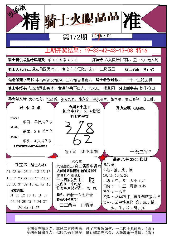 2024172期骑士火眼晶晶a