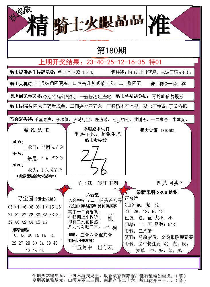 2024180期骑士火眼晶晶a