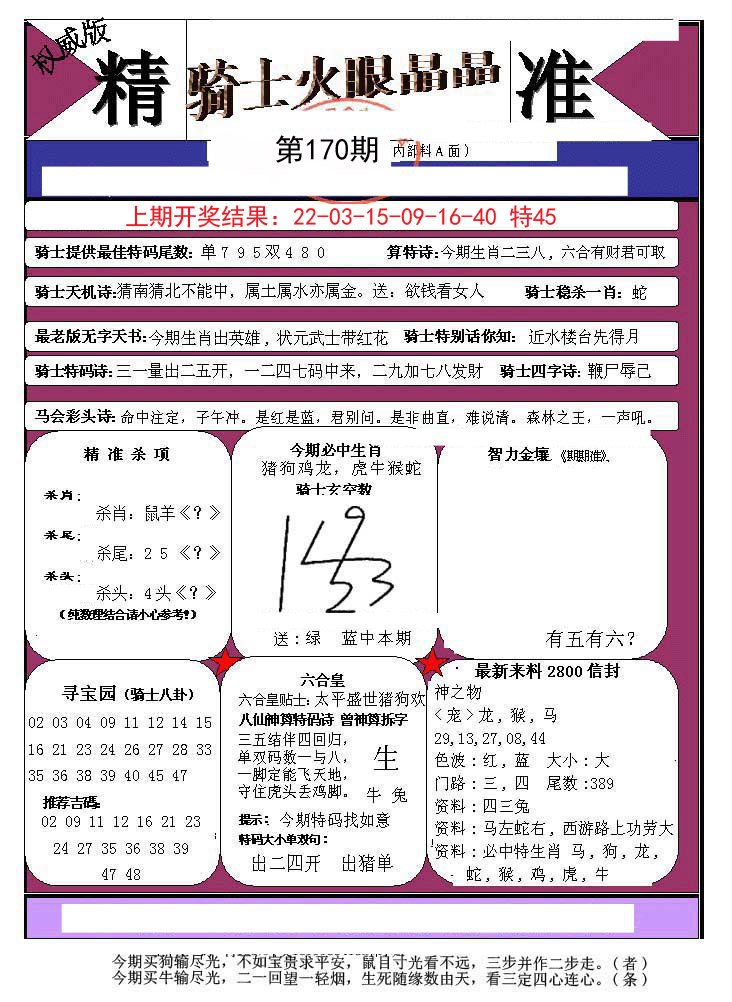 2024170期骑士火眼晶晶a