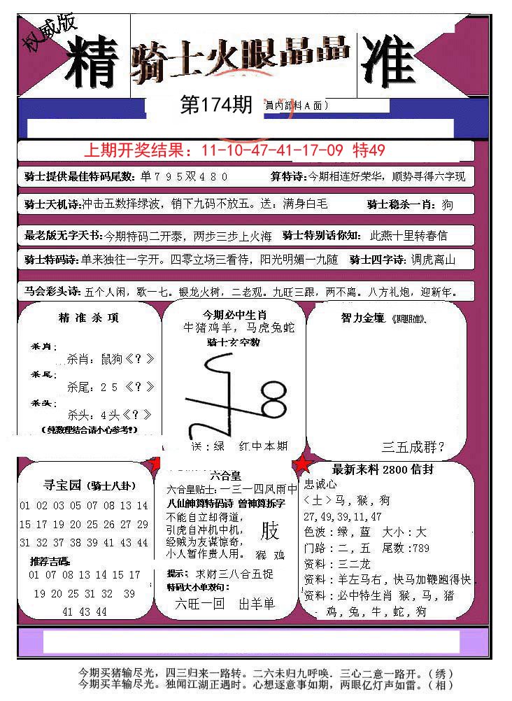 2024174期骑士火眼晶晶a